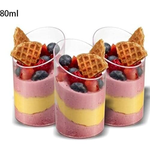 30Pcs 80ml Dessert Cup Mousse Cake Cup Transparent Bevel Cup Disposable Plastic Tableware Birthday Party Wedding Supplies
