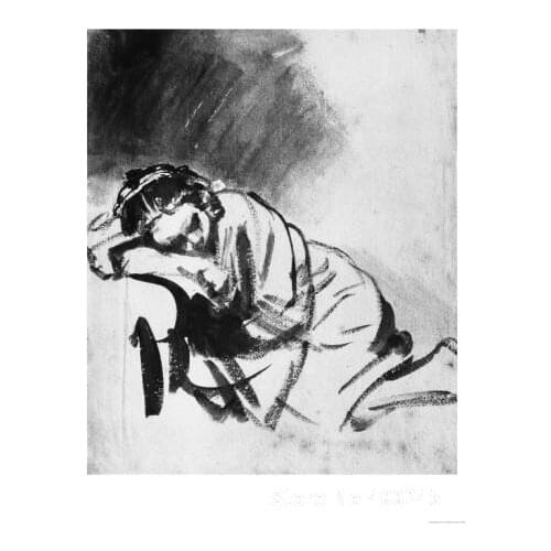Black and white painting Sleeping Girl Drawing by Rembrandt van Rijn oil on canvas Handmade High quality