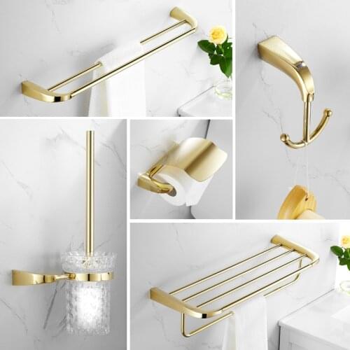 Towel Rack Holder Luxury Gold Bathroom Accessories Brass Toilet Brush Holder Wall Mounted Toilet Roll Paper Holder with Hook