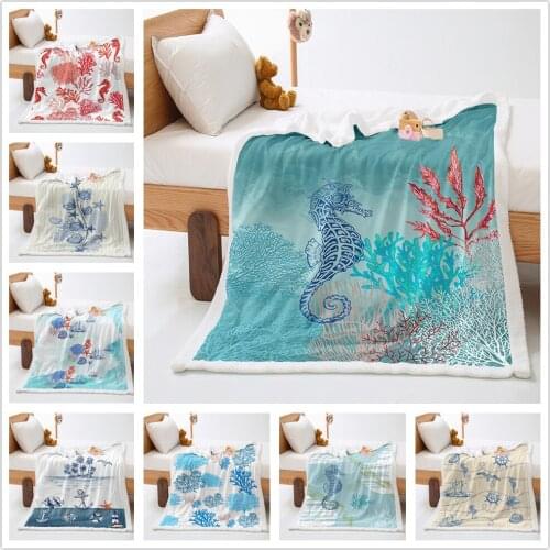 Seahorse Blanket Kids Boys Teens Marine Ocean Creature Fleece Blankets 3D Print Throw Blanket Sea Animal Pattern Sherpa Blanket