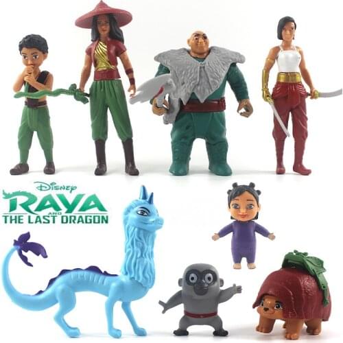 Disney Raya and The Last Dragon Cartoon Figure 8 Pack Toys Movie Model Cake Desktop Decor Collection Kids Gift