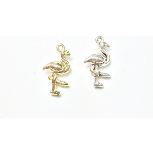 Eruifa 20pcs 8*14mm Cute Flamingo Zinc Alloy necklace,earring bracelet jewelry DIY handmade 2 colors Gold and Burnished silver