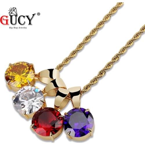 GUCY Iced Out Colorful Jewel Pendant & Necklace Mens Hip Hop Pendants With Tennis Chain CZ Jewelry Gifts