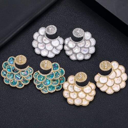 JANKELLY luxury flower Shape Long Earrings Cubic Zirconia Women Wedding Big Earrings Bijoux