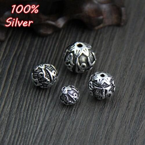 Thai Silver Six Words Mantra Round Spacer Beads DIY Bracelet 925 Sterling Silver Color Jewelry Findings 8-14mm