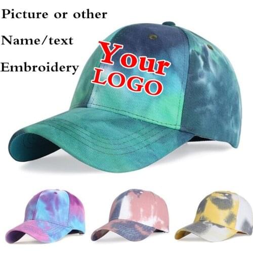 Men women 1pcs Diy custom logo embroidered baseball caps New adult casual adjustable snapback hats Tie Dye gorros