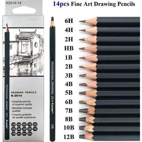 14Pcs Drawing Pencil Set Wooden Professional Art Supplies Hard/Medium/Soft Sketch Charcoal Pencils Art Painting Stationery