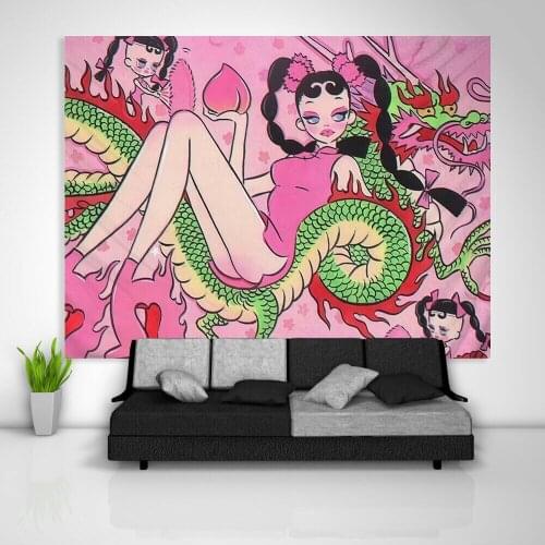 Anime Girl Tapestry Aesthetic Japanese Llustration Art Wall Poster Hanging Tapestries Blankets Sofa Table Cover Home Decor Mural