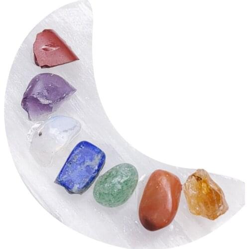 Natural White Selenite Moon Chakra Quartz Figurine Healing Crystal Stone Crafts Modern Minimalist Home Decoration Gift With box