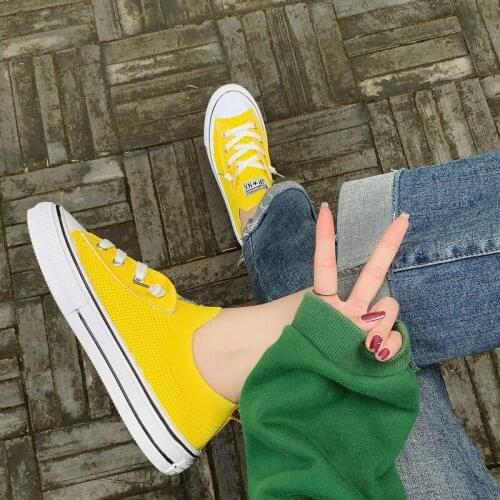 New Walking Canvas Women Vulcanized Mesh Sock Shoes Sweet Style Breathable Shoes Sneakers Ladies Lace-up Casual Shoes W31-03