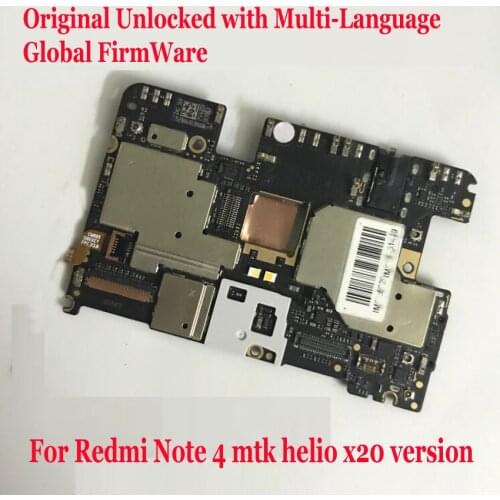 Original Multi-Language Unlock Mainboard For Xiaomi Redmi Note4 Note 4 Global FirmWare MotherBoard chips Circuits Fee Flex Cable