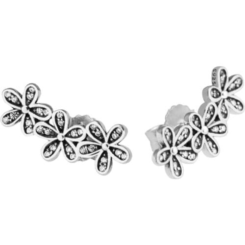 Dazzling Daisies Clear CZ Earrings Stud Elegant Jewelry Making 925 Original Silver Fashion Earring Studs