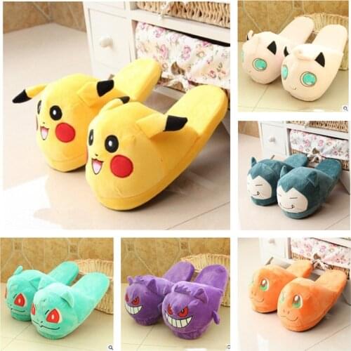 Pokemon Pikachu Unisex Plush Slippers Gengar Jigglypuff Squirtle Cartoon Couple Home Slippers Comfortable, High Quality and Warm