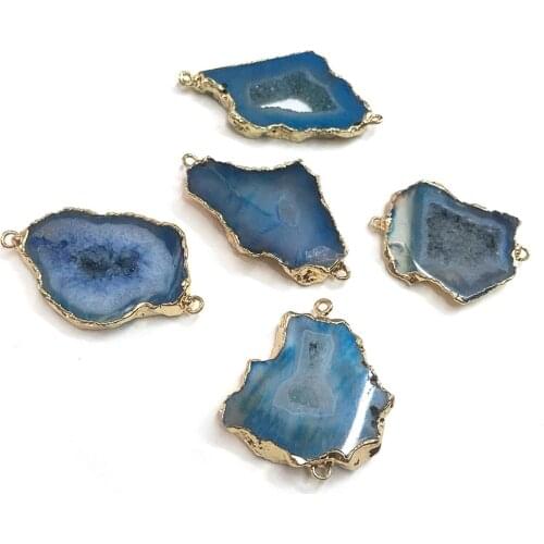 Natural Stone Pendant Irregular Blue Agated Connector for Jewelry Making Necklace Accessorie Gift for Women Size 30x40-30x50mm