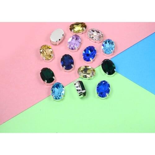 10pcs Oval Shapes Glass Crystal Sew On Rhinestone With Silver Claw mix color sewing Rhinestones For clothes Garment needlework