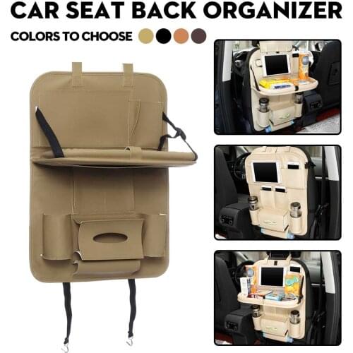 2019 New Car Seat Back Hanging Organizer Bag Universal Auto Pu Leather Pad Cups Storage Holder Bag Foldable Shelf Car Organizer
