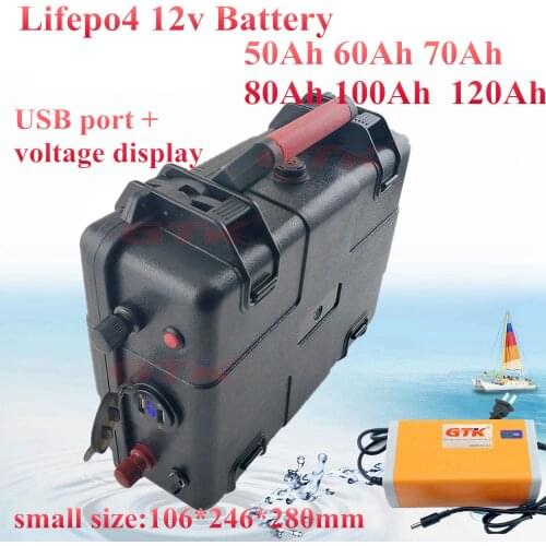 Ultra large capacity 12.8v 12V 50Ah 60Ah 70Ah 80Ah 100AH Lifepo4 cells Battery for 250w 500w solar power ups + 14.6v charger