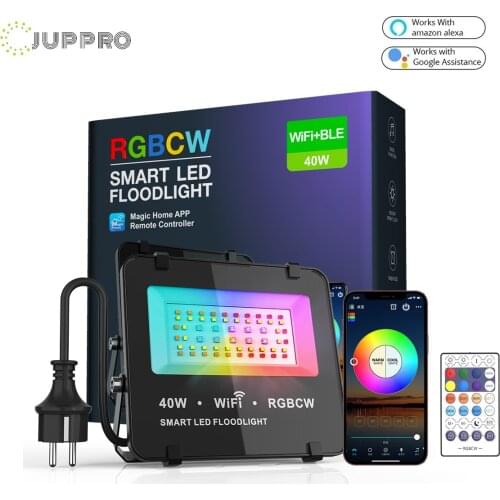 WiFi LED Flood Light Outdoor Lighting Bluetooth Floodlight RGB Spotlights Garden LED Reflector 220V 40W Work with Alexa /Google