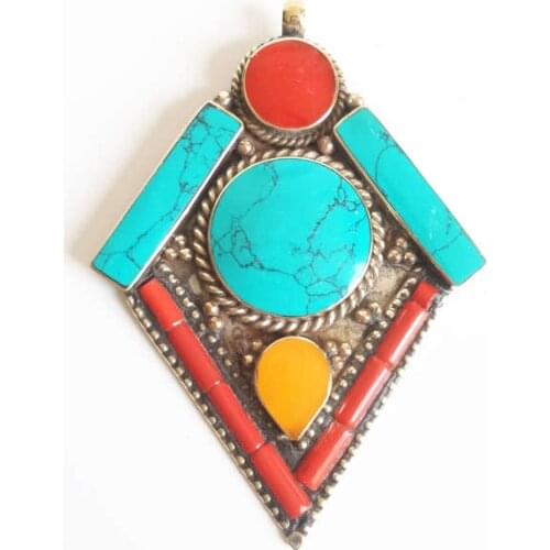 TBP621 Nepal Hand Vintage Arrow Pendants Copper Inlaid Colorful Stone New Arrival