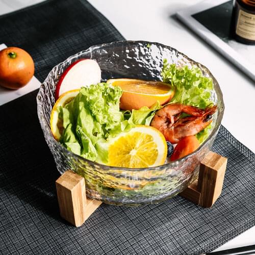 Creative Embossed Glass Bowl Transparent Irregular Household Vegetable and Fruit Plate Dessert Salad Bowl Kitchen Tableware Set