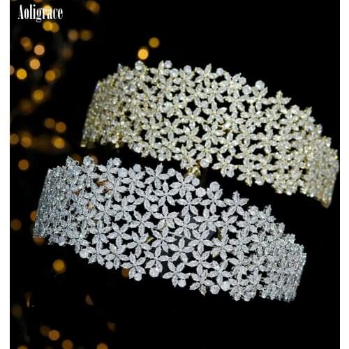 Cubic Zirconia CZ Zircon Wedding Tall Tiaras and Crowns Crystal European Bridal Headpiece Pageant Hair Accessories for Women