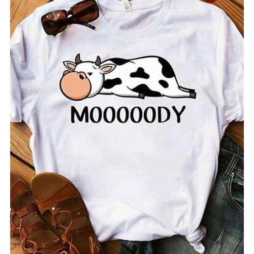 Women Tshirt Mooooody Kawaii Cow Print Top Female T Shirt Camisas Mujer Graphic Tees Plus Size Japanese Ladies Tees Clothing