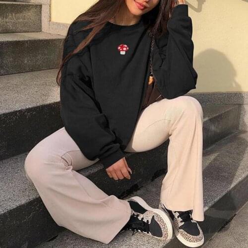 2021 Fashion Hoodies Women Sweatshirts Long Sleeve Round Neck Small Mushroom Embroidery hoodie sweatshirt streetwear women Pullo