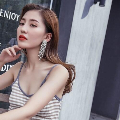 Fashion Statement Long Crystal Drop Earrings for Women Luxury Full Rhinestone Tassel Bride Earrings Wedding Jewelry Accessories