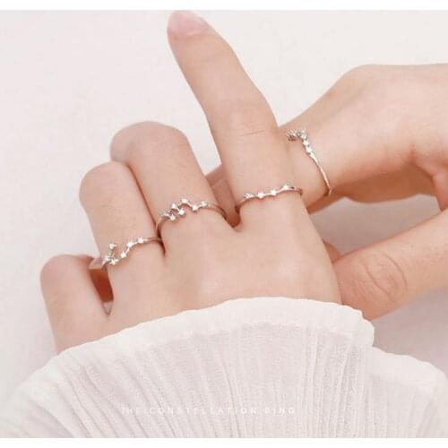 Rinhoo 12 Constellation Rings For Women Silver Color Cubic Zircon Adjustable Zodiac Sign Ring Cuff Finger Girl Jewelry Gifts