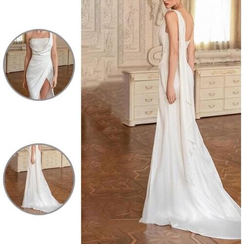 Sexy Formal One Shoulder High Split Dress Women Party Dress Low Cut for Formal Occasion