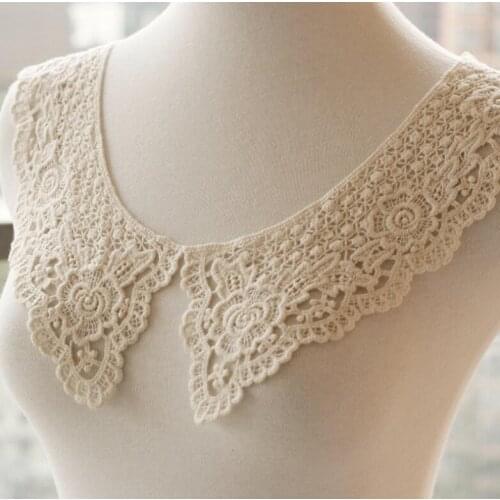 1 Pair 36.5*6.5cm Beige Cotton Beautiful Clothing Decorative Lace Patch Neckline Lace Collar