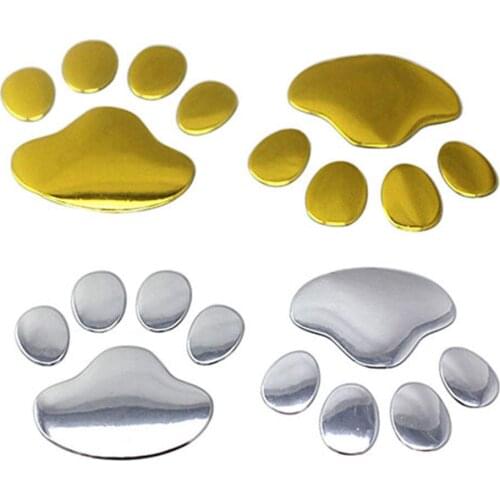 2 Pcs Cute 3D Car Silver/Golden ST Window Bumper Body Decal Sticker Bear Cat Dog Paw Foot Car Accessories Exterior Supplies
