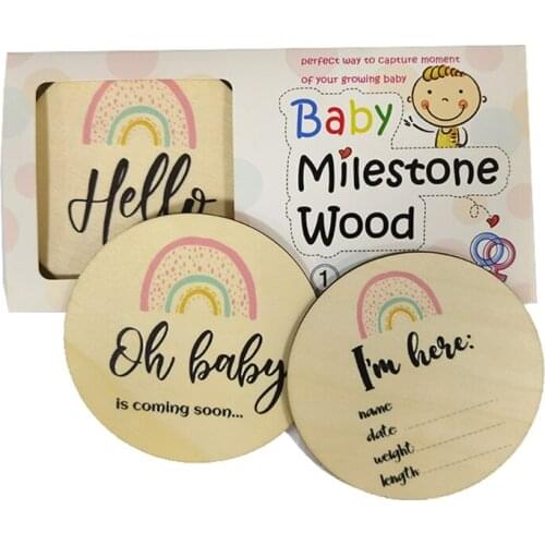28EC 6 Pcs/Set Newborn Birth Monthly Recording Card Baby Rainbow Month Milestone Cards Baby Photography Props Toy