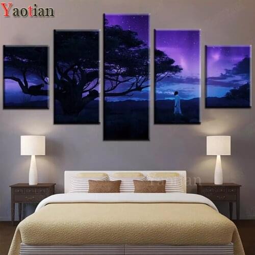 5 panel Diamond Painting Tree Abstract Nightscape New Diamond Mosaic Pictures diamond art Square With Rhinestones painting