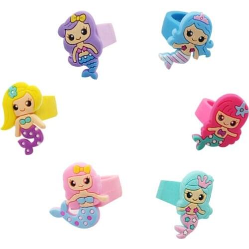 6pcs Cartoon Princess Mermaid Finger Rings Soft Silicone Ring Birthday Party Decorations Baby Shower Gifts for Kids