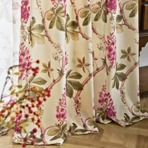 American Floral Curtains for Bedroom Living Room Printed Linen Curtain Window Drapes Cortina Customs