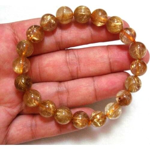 Free Shipping Natural Golden Rutilated Quartz 9.5mm Round Beads Bracelet Women Jewelry Accessories Weddings Parties Gift