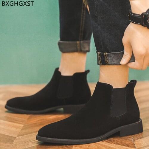 Chelsea Boots Men Suede Shoes Men Fashion Brown Ankle Boots for Man 2021 Black Winter Boots for Men Male Men Casual Shoes Scarpe
