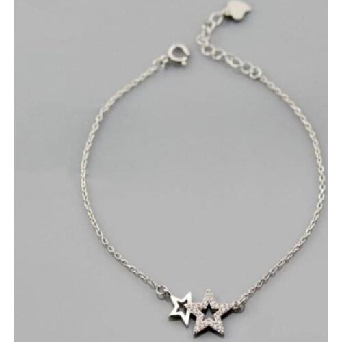 Season Gate 925 Sterling Silver Fashion Diamond Five Pointed Star Size Double Star Size Chain Bracelets for Women Girls SB050