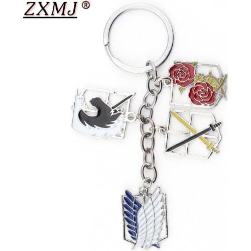 ZXMJ Attack on Titans keychain keyring pendant badge holder cover charms for motorcycle car keys Cosplay Jewelry For Anime Fans