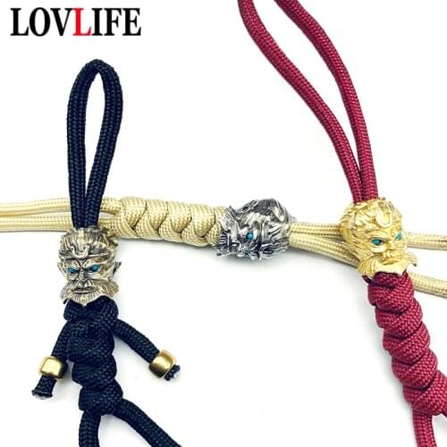 Pure Brass Monkey King Beads Lanyard Keychain Pendant Paracord Umbrella Rope Bead DIY Bracelet Knife Handle Decoration Accessory