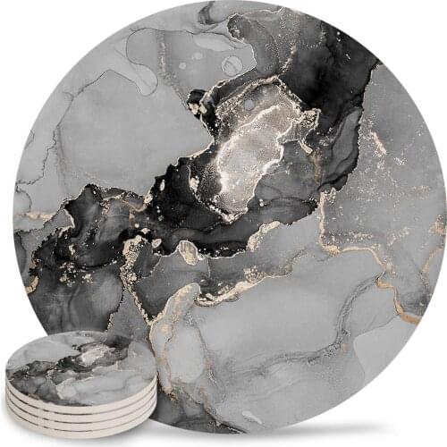 Marble Texture Ink Black And White Coasters Kitchen Accessories Ceramic Coaster Dinning Table Decoration Placemats