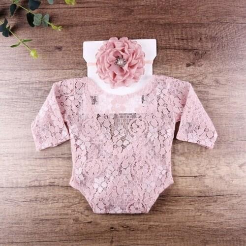 Baby Lace Romper+Headband Set Newborn Photography Props Bodysuit Jumpsuit with Headdress Infants Photo Shooting Outfits