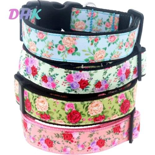 DHK 1'' 25mm Dog Collar Flowers Personalized Adjustable High Quality Ribbons Pet Collars E1971