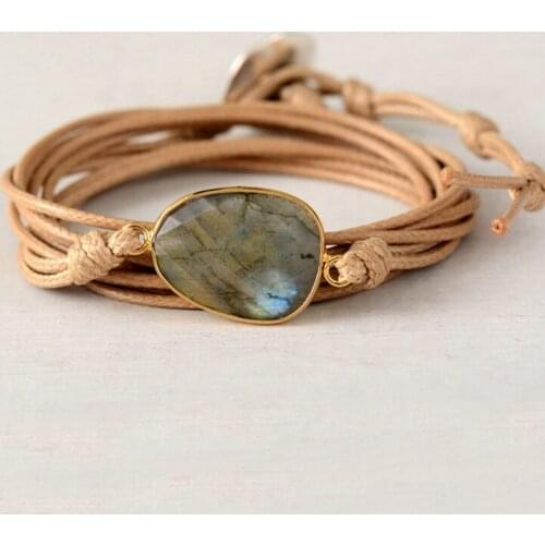 Rope Wrap Bracelet Natural Stones Labradorite Boho Long Friendship Bracelet Unique Handmade Ethnic Bracelets Date Accessories