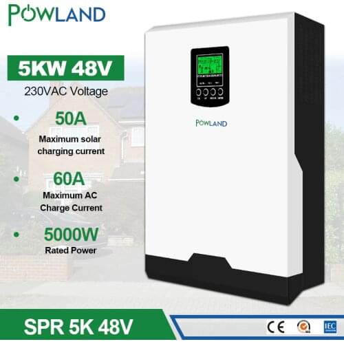 5KW Solar Inverter Pure Sine Wave 220VAC Output Built-in 5000W PWM 48V 50A Solar Charge Controller With 60A AC Charger