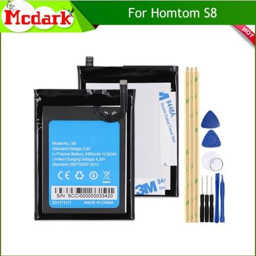 Mcdark For Homtom S8 Battery Replacement High Quality Large Capacity 3400mAh Back Up Bateria For Homtom S8 Smart Phone+Tools