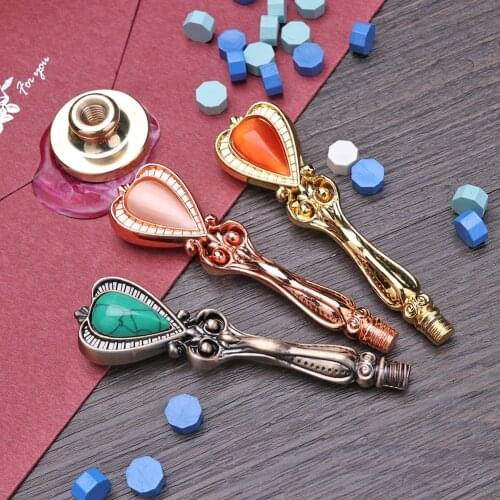 DIY Hobby Tools Wax Stamp Rose Cat City Gemstone Head Retro Antique Sealing Wax Stamps Head Wedding Decorative Metal Handle