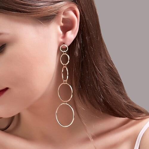 New Earrings Multi-layer Circle Tassel Earrings For Women Long Earing Exaggerated Circle Earings Gold Silver Color Earring S226