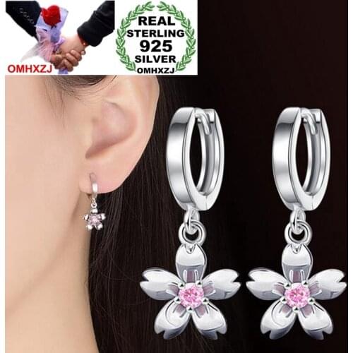 OMHXZJ Wholesale Jewelry fashion star for Woman gift Fine lovely Cherry Blossom 925 Sterling Silver buckle drop Earrings YS189